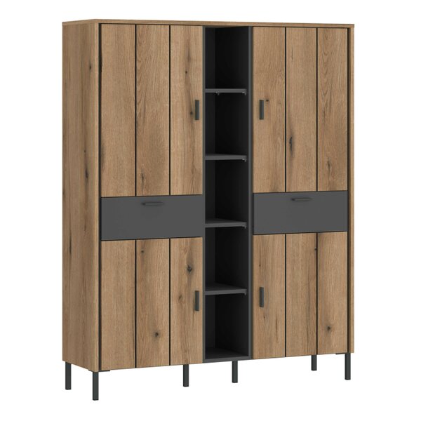 Wyld Haus Nightbloom Grey and Oak Effect Wood Wardrobe 4 Door 2 Drawer 4 Shelves