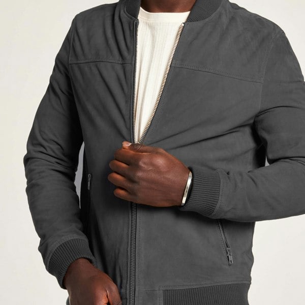 Barneys Originals Men's Grey Goat Suede Bomber Jacket
