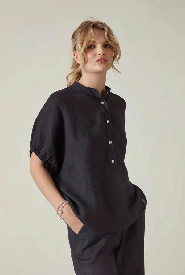 James Lakeland Relaxed Navy Linen Blouse