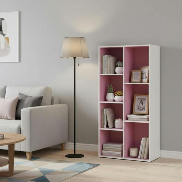 WALPLUS Reed 7-Cube Reversible Open Shelf, White/Pink | Premium Home Interior Decoration