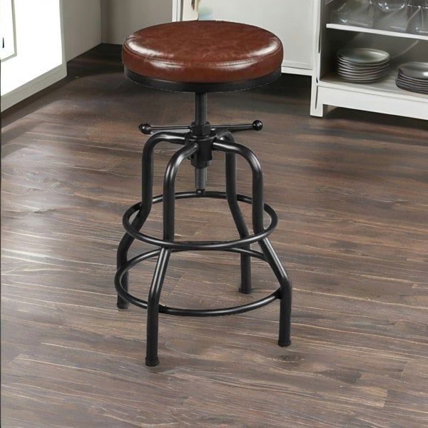 Rafaelo Mobilia Industrial Faux Leather Bar Stool With Adjustable Height