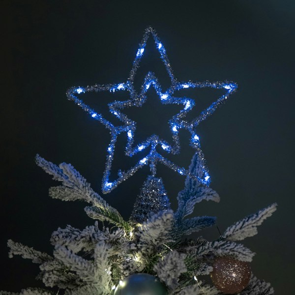 Samuel Alexander 28cm Battery Powered Silver Christmas Star Tree Topper with Blue Multi-Action LEDs