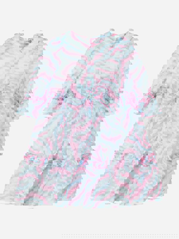 Mama Luma Girls Abstract Curve Organza Dress in Blue