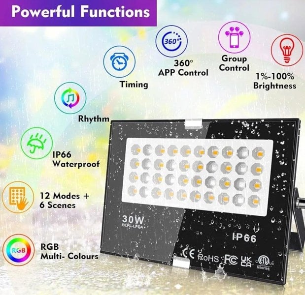 Ultimate Smart Bluetooth LED Outdoor IP66 Mains Powered Floodlight RGB + Warm White - Lighting Legends