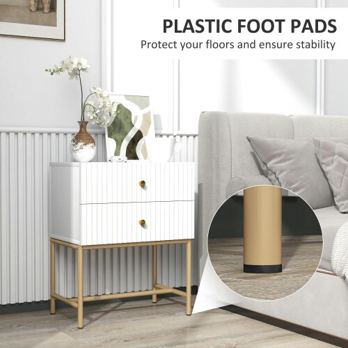 Wyld Haus Lelu Rata White and Gold Elegant 2 Drawer Ribbed Bedside Table