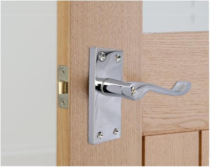 EDH Door Hardware Polished Chrome Victorian Scroll Door Handles – Handle Only or Handle + Tubular Latch – 118mm x 42mm