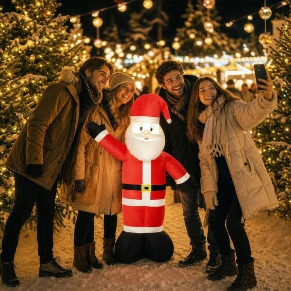 Bobobiy 5ft Christmas Inflatable Velvet Look Santa Claus with Welcoming Gesture