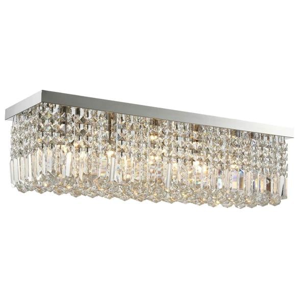 Square crystal ceiling light with silver frame and clear dangling crystal prisms