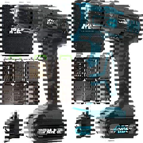 MYLEK BMC Cordless Drill with MYLEK 4ORCE 204 Piece Accessory Kit