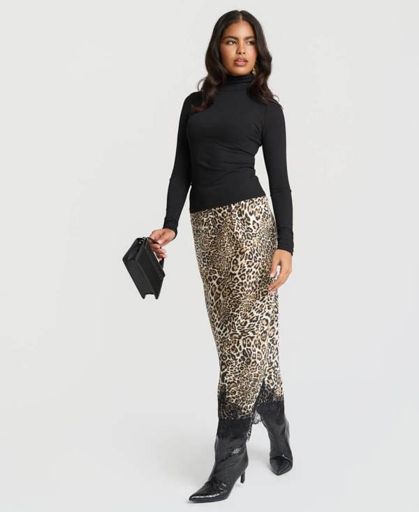 Needs No Label Leopard Satin Lace Mix Skirt