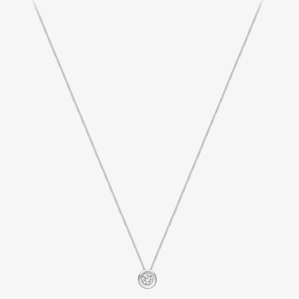 T. H. Baker 9ct White Gold Rubover Round Cubic Zirconia Necklace FA599