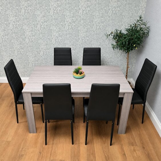 Kosy Koala Dining Table With 6 Chairs Grey Dining Set With 6 Black Chairs Dining Furniture
