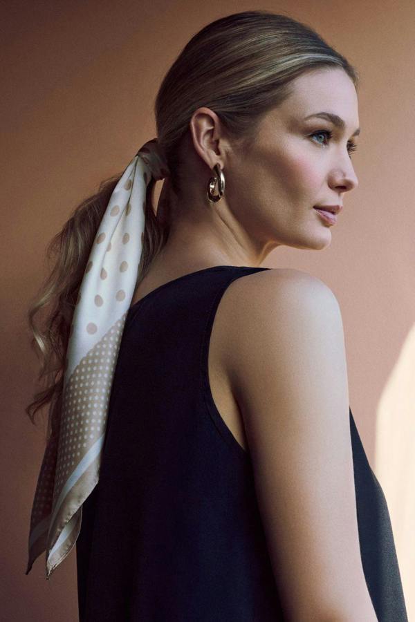 Brown | Polka Dot Print Satin Texture Scarf