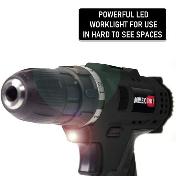Mylek 18V Cordless Drill Electric Screwdriver Set Lithium Ion Battery Pack 18 Volts Combi Driver With MYLEK 4ORCE 50-Piece Kit