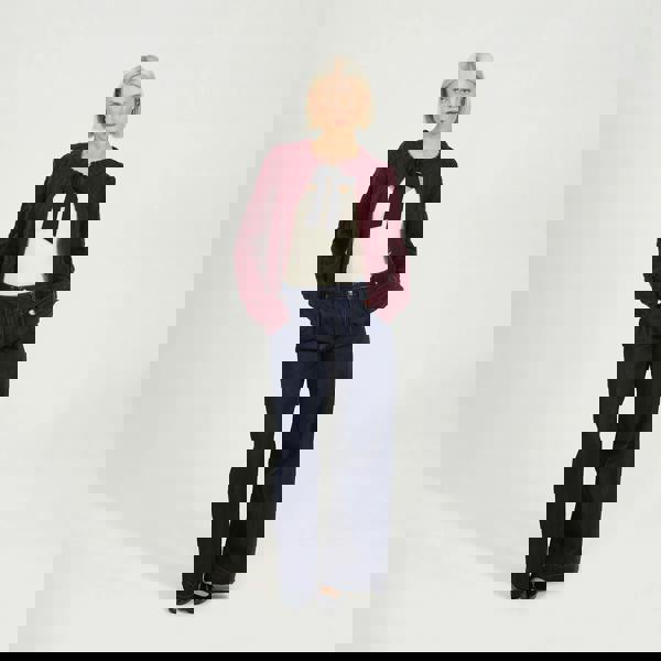 Brave Soul Wine Crew Neck Cable Knit Cardigan With Bow - Wine Image 3