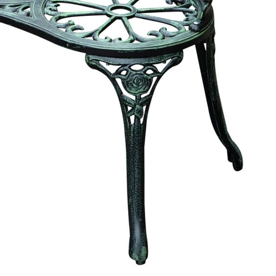 Wyld Haus Rakeba Cast Aluminium Antique Green 2 Seater Garden Bench With Floral Backrest