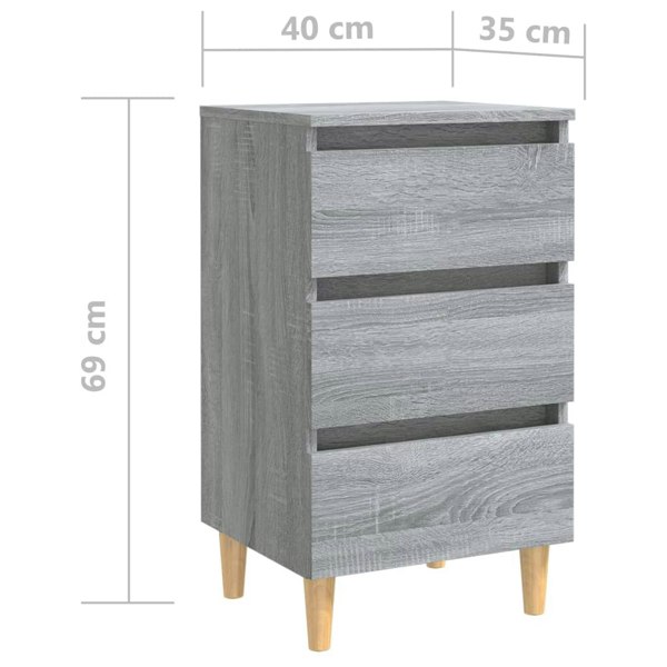 Berkfield Bed Cabinet with Solid Wood Legs Grey Sonoma 40x35x69 cm
