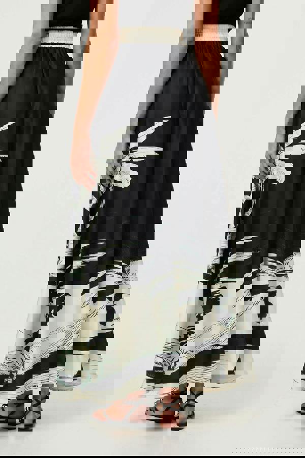 Black | Tropical Print High Waist Maxi Skirt