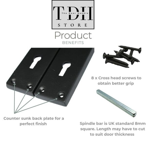 EDH Door Hardware Matt Black Victorian Scroll Door Handles – Handle Only, Handle + Lock or Lock Only – 150mm x 43mm