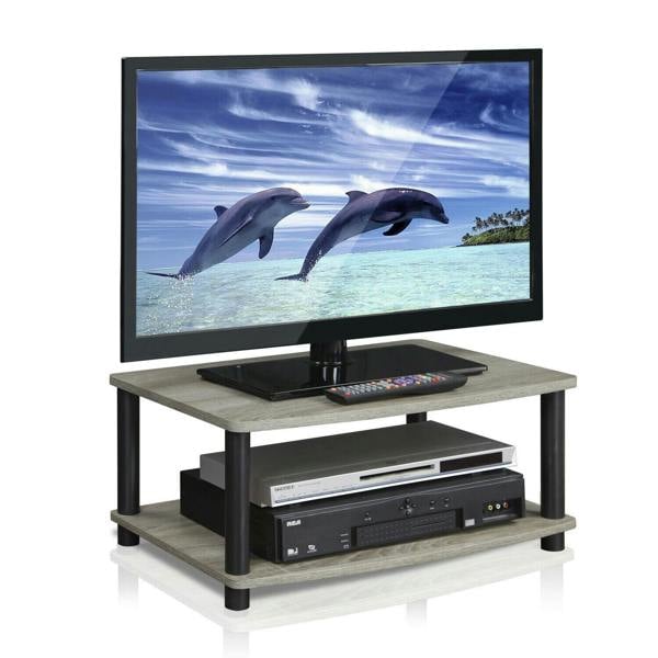 WALPLUS Modern Furniture Piece for Stylish and Functional Home Use | 13191GYW/BK Turn N Tube No Tools 2 Tier Elevated TV Stands, Oak Grey/Black