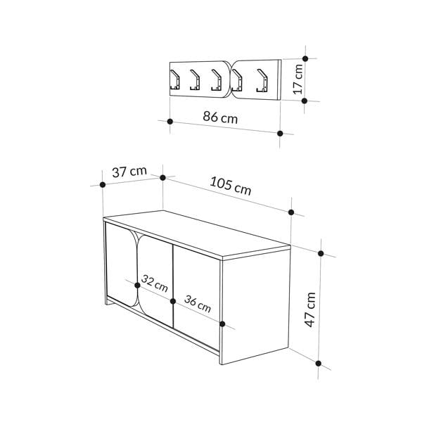 Decortie Modern Moni Shoe Cabinet 3-Door Storage Cabinet with 5-Hook Organiser Set Fabric Seat