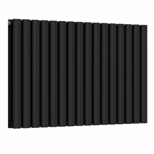 MYHOMEWARE Black 960 x 600 mm Modern Horizontal Column Designer Radiator Oval Double Panel Radiator Heater