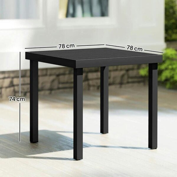 78 cm Garden Dining Table for 4 People, Square Outdoor Coffee End Side Table with Aluminium Legs, Black