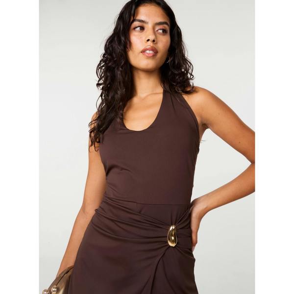 Pink Vanilla Halterneck Mini Dress with Gold Buckle Detail