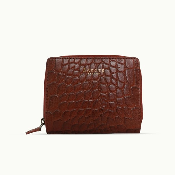 Assots London 'JOLLY' Red Croc Real Leather Designer Zip-Top Wallet