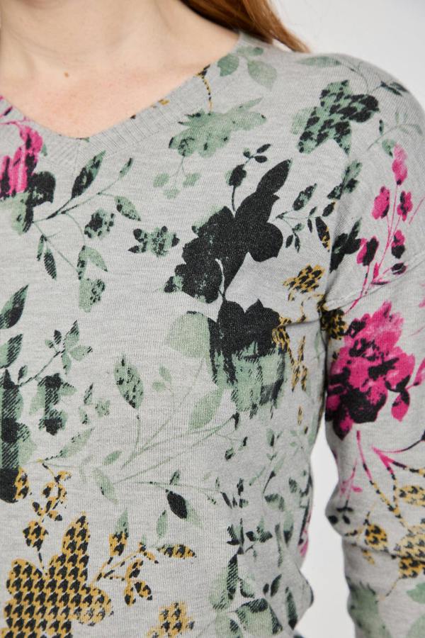 Mudflower Floral Print V-Neck Lightweight Knit Jumper