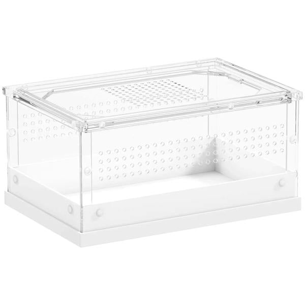 Clear acrylic reptile terrarium with vented top sliding door and perforated base tray