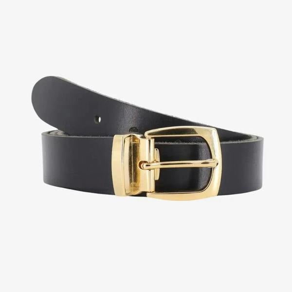 Front view of Black Curved Horseshoe Leather Ladies on a gery background