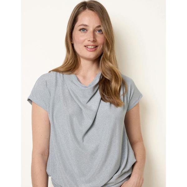 Blue Vanilla Lurex Metallic Cowl Neck Draped Top