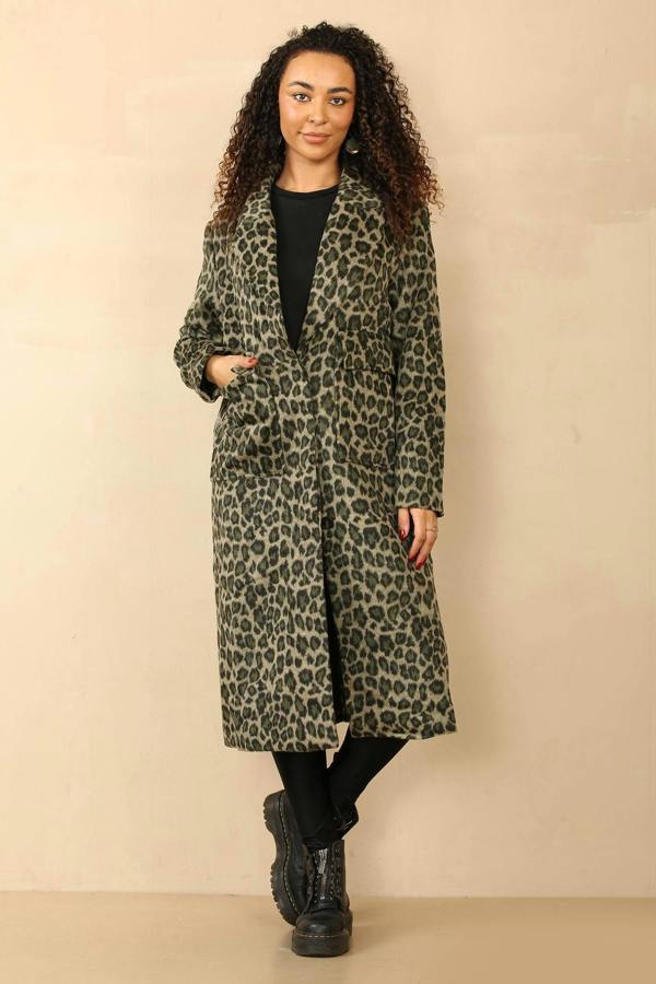 Chic Leopard Print Longline Coat - Elaina Fashion