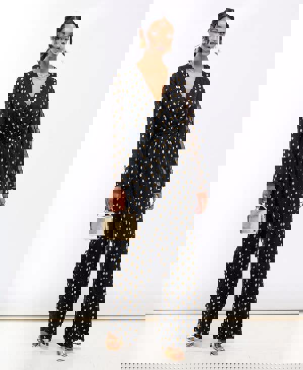 Needs No Label Black Foil Wrap Jumpsuit