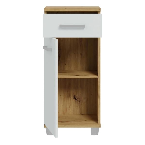 Furniture To Go Veris Bathroom Cupboard with 1 Door & 1 Drawer in Artisan Oak and Light Grey