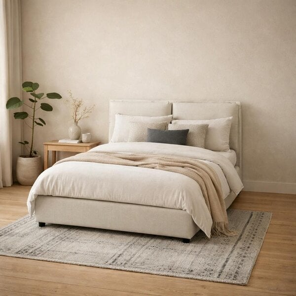 Wyld Haus Wexford Ivory Linen Upholstered 4ft6 Double Bed Pillow Headboard