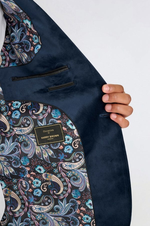 Harry Brown London Leo Velvet Tuxedo Dinner Jacket with Shawl Lapel Detail - Navy