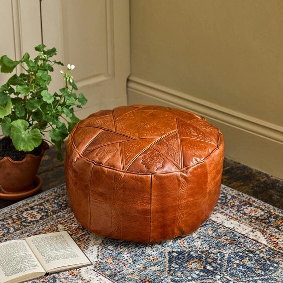 Scotts of Stow Tunisian Leather Pouffe - Tan