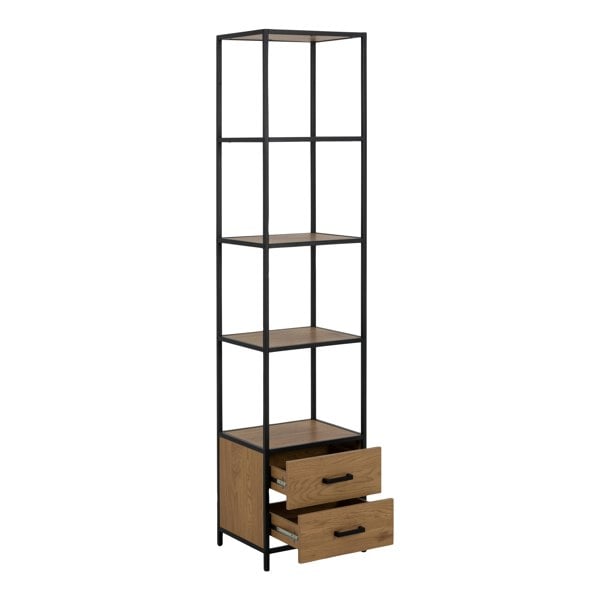 Furniture To Go Seaford Bookcase with 2 Drawers and 3 Shelves in Black & Oak