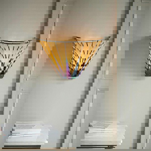 Tiffany Glass LED Wall Light - Geometric Design - Matt Black Finish - Dimmable Loops