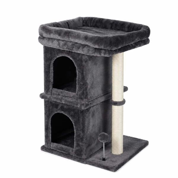 Skylos Cat Tree with Scratching Sisal Post Large Top Perch 2 Condos Dark Grey