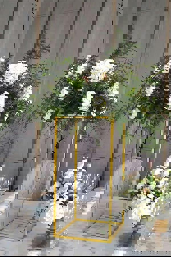 Living and Home Gold Detachable Wedding Metal Flower Stand Rectangular Floor Vase Column, 21cm W x 21cm D x 40cm H