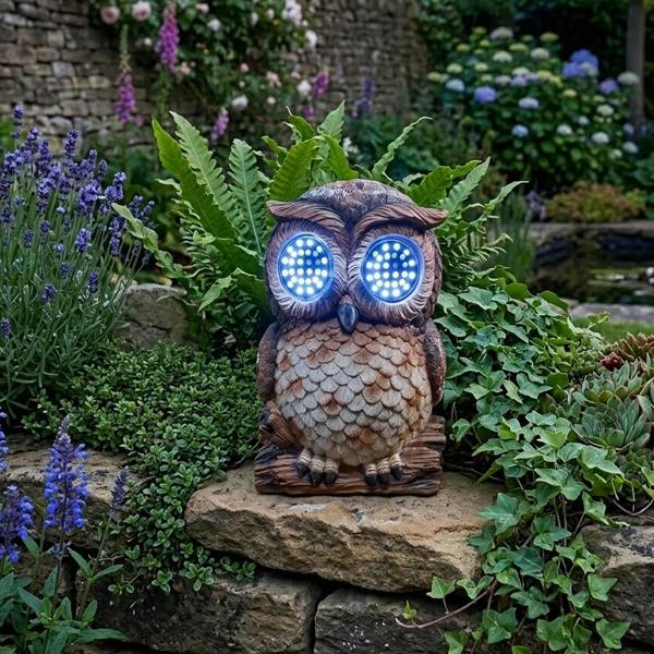 1 x Blinking Solar Owl Garden Statue 18.5cm Wildlife LED Outdoor Ornament