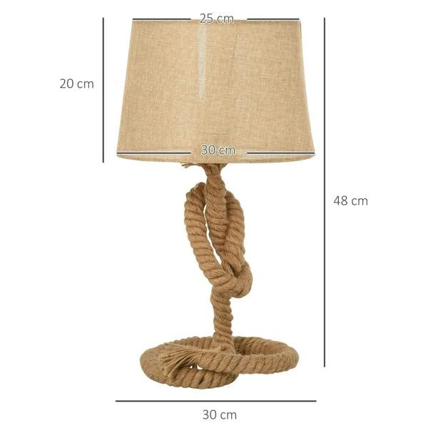 Beige fabric table lamp with twisted rope base, 48 cm height shown