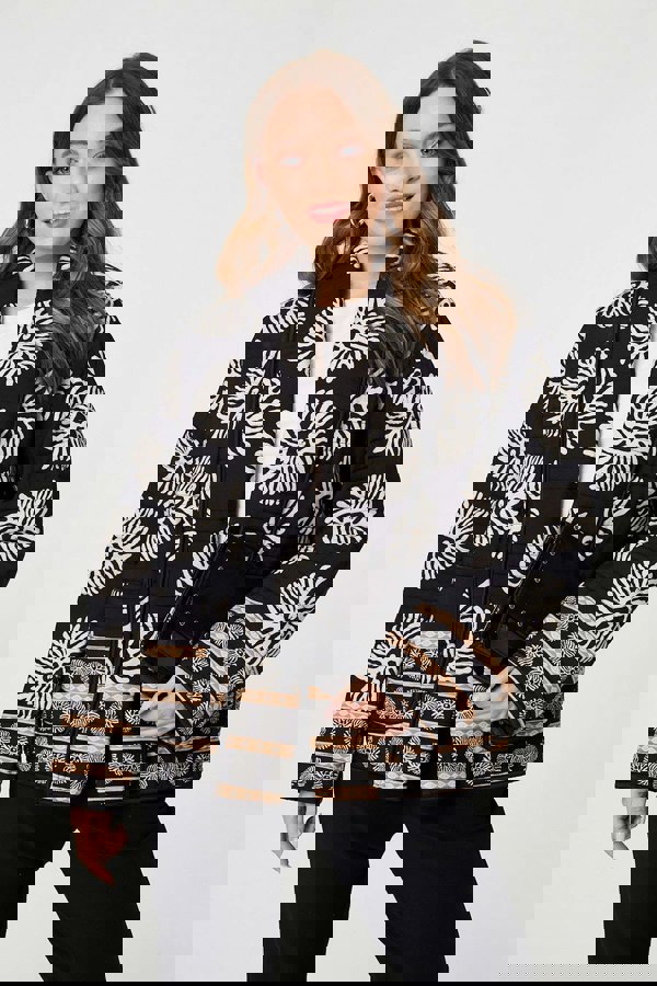 Black | Printed Padded Open Front Jacket
