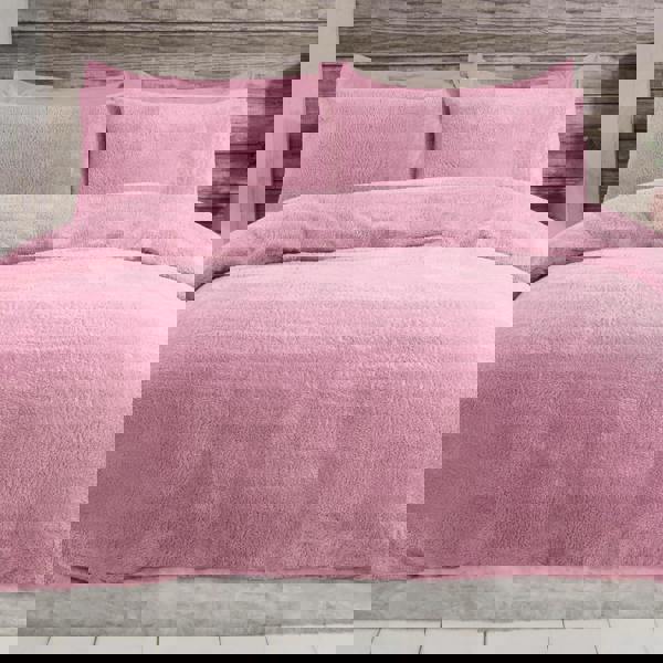 Teddy Plain Duvet Cover and Pillowcase Set - Mauve