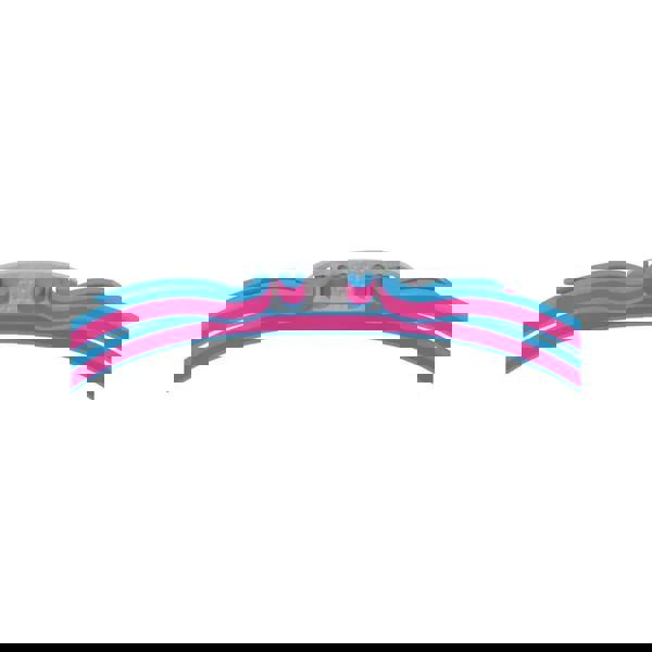 Speedo Vanquisher 3.0 mirrored junior swim goggle with pink and blue silicone watch band and silver buckle