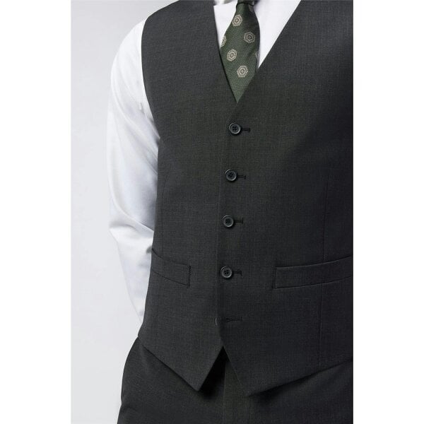Alexandre Silver Alexandre Tailored Fit Charcoal Wool Blend Stretch Waistcoat