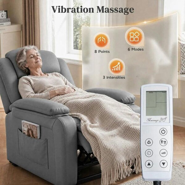 Riser and Recliner Chair with Massage, PU Leather Power Electric Lift Chair for Elderly with High Back, Grey
